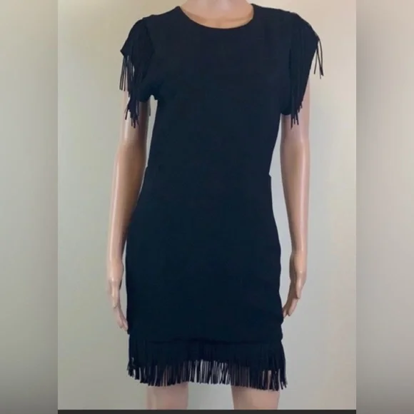 Maje black RENATA fringe dress - Picture 2 of 7